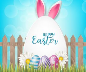 Easter egg and white flower on grass vector 04