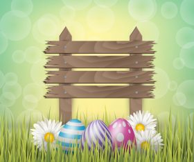 Easter egg and wood board sign vector design 01