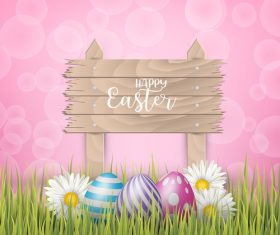 Easter egg and wood board sign vector design 02