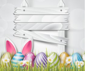 Easter egg and wood board sign vector design 03