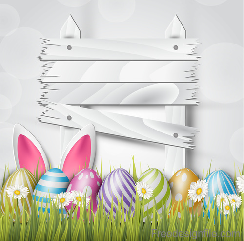 Easter egg and wood board sign vector design 03