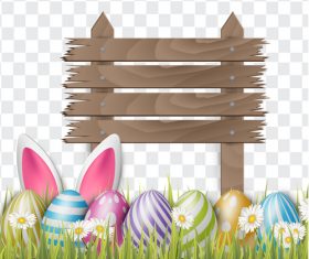 Easter egg and wood board sign vector design 04