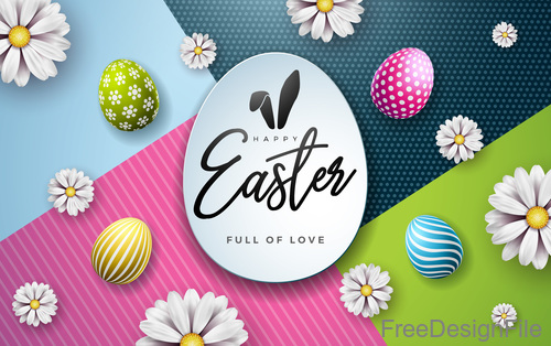 Easter egg card with whtie flower vector