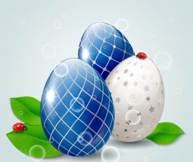 Easter egg with green leaves and ladybug vector 02