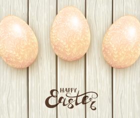 Easter eggs with floral pattern on white wooden background vector