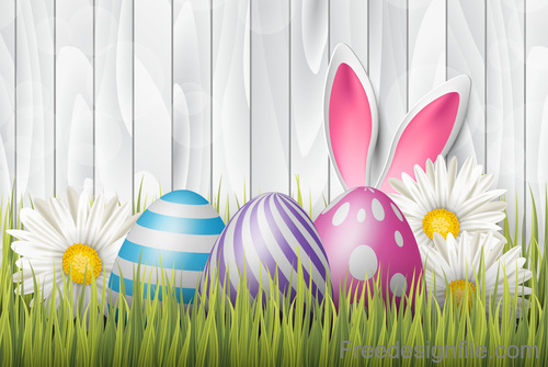 Easter festival design with wood wall vector