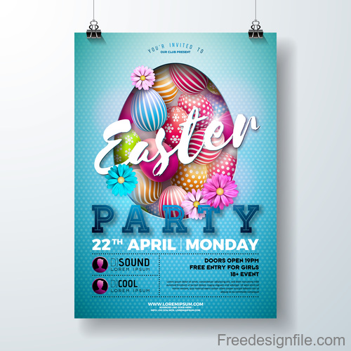 Easter festival party flyer template vector 02
