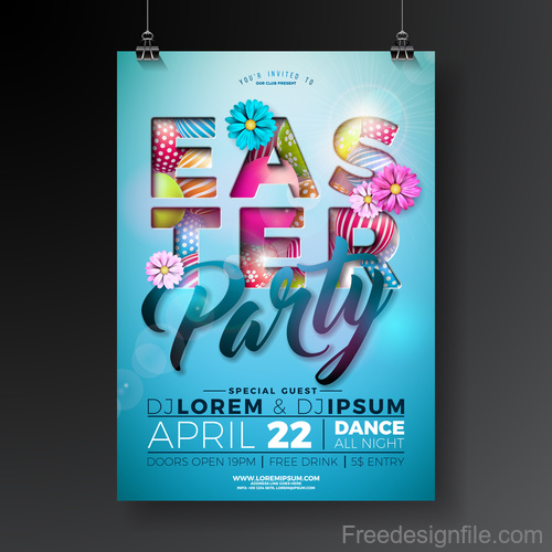 Easter festival party flyer template vector 03