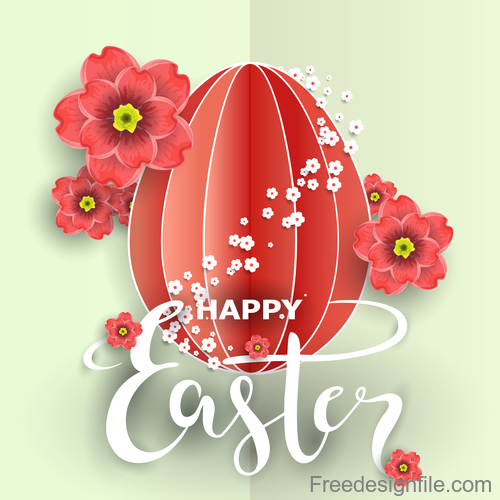 Easter flower greeting card vector template 01