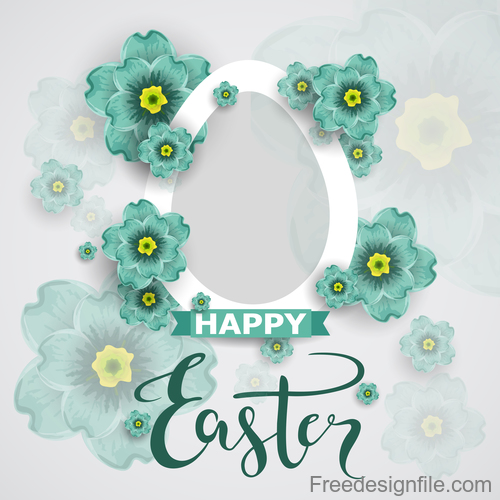 Easter flower greeting card vector template 03