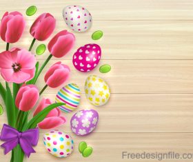 Easter flower with colored egg and wooden background vector