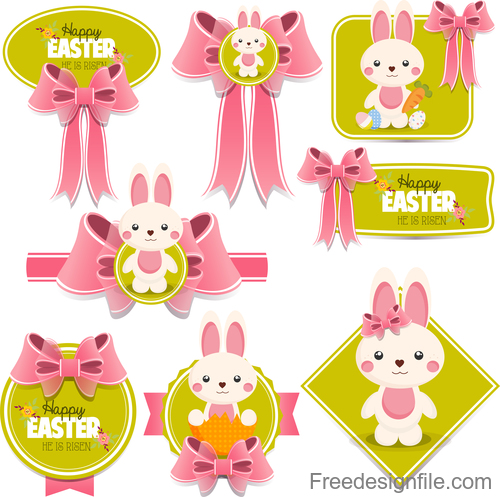 Easter labels with pink bows vector
