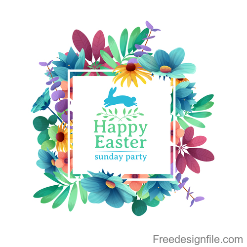 Easter party background with flower frame vector