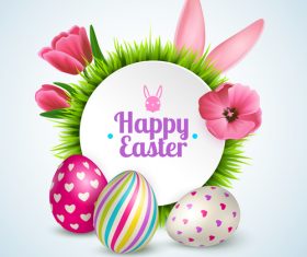 Easter round card with colored egg vector