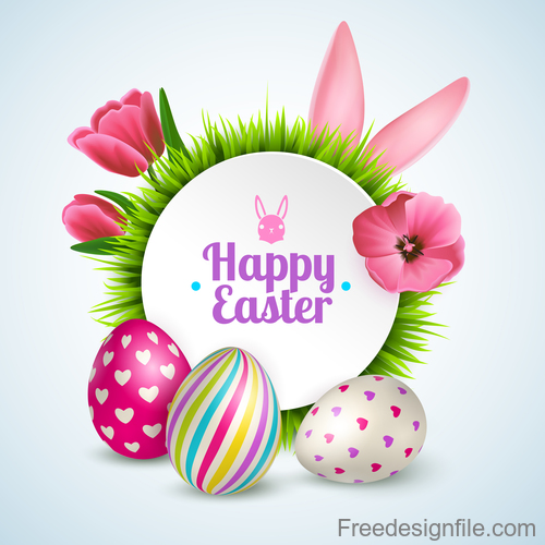 Easter round card with colored egg vector