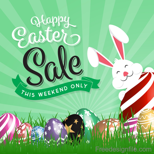 Easter sale design with cute rabbit vector