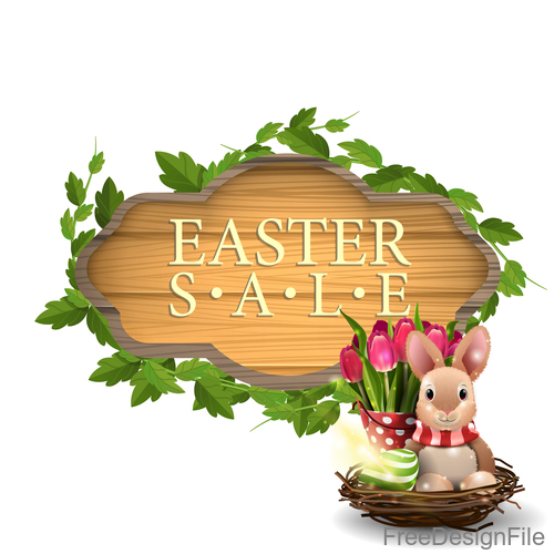 Easter sale wooden sign vectors 04