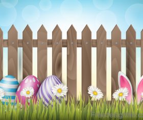 Easter spring background with wooden fence vector 01