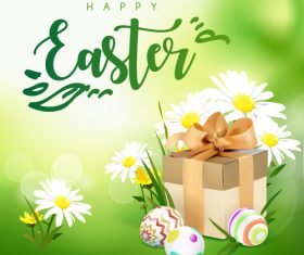 Easter spring flower with gift boxs vector 01
