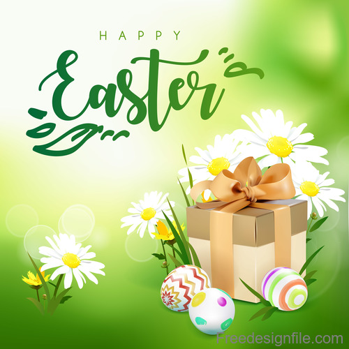 Easter spring flower with gift boxs vector 01