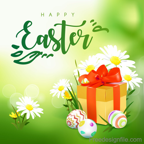 Easter spring flower with gift boxs vector 02