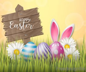 Easter wooden sign with colored egg design vector 01