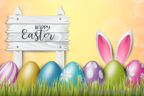 Easter wooden sign with colored egg design vector 02