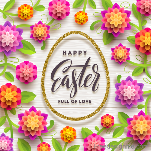 Easter wooden wall background with flower vector