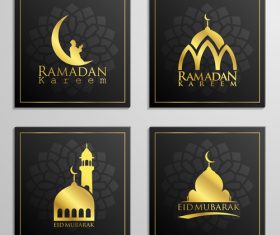 Eid mubarak cards black vector set 01