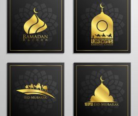 Eid mubarak cards black vector set 02