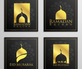 Eid mubarak cards black vector set 03