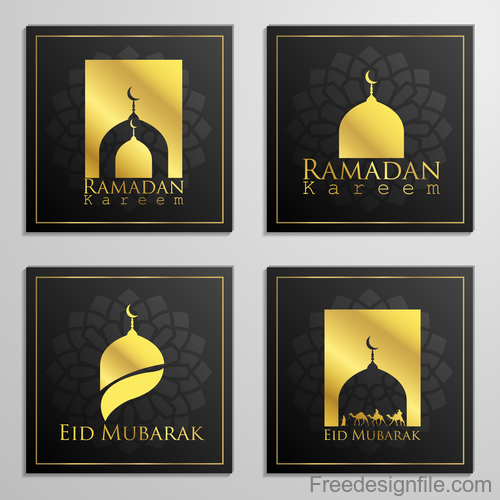 Eid mubarak cards black vector set 03