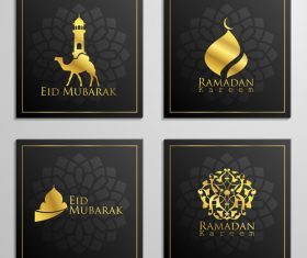 Eid mubarak cards black vector set 04