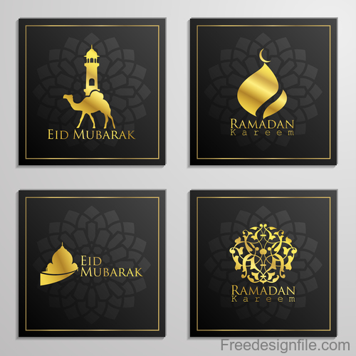 Eid mubarak cards black vector set 04