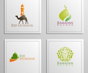 Eid mubarak cards white vector set 01