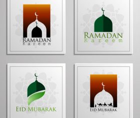 Eid mubarak cards white vector set 02