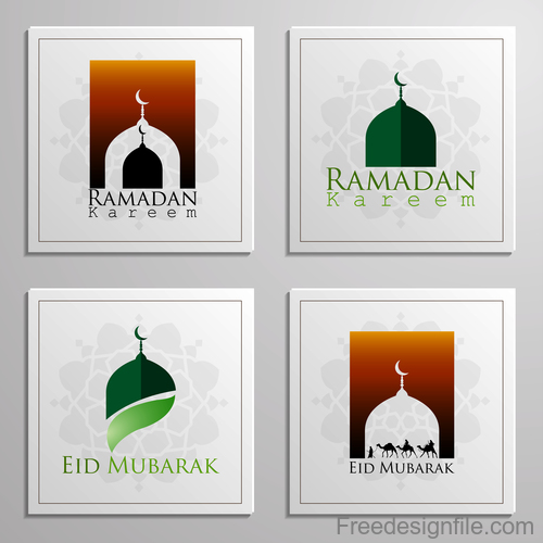Eid mubarak cards white vector set 02
