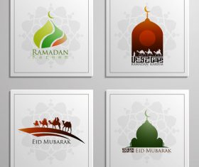 Eid mubarak cards white vector set 03