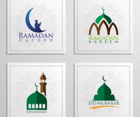 Eid mubarak cards white vector set 04