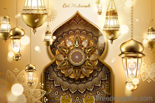 Eid mularak ornate background vector 03
