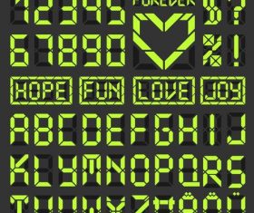 Electronics green alphabet with number vector