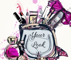 Fashion cosmetics hand drawn background vector 01