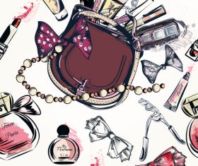 Fashion cosmetics hand drawn background vector 02