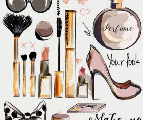 Fashion cosmetics hand drawn background vector 04