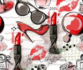 Fashion cosmetics hand drawn background vector 05