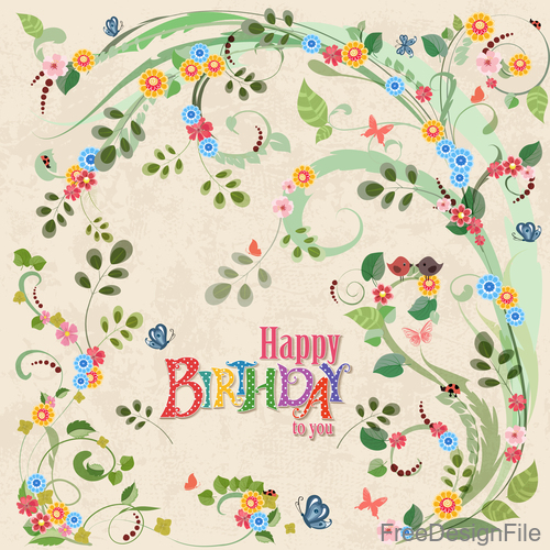 Floral birthday card template vectors 02