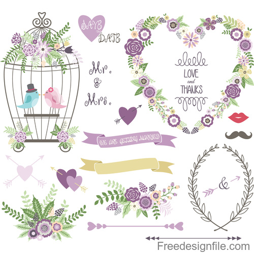 Flower decorative for wedding invitations design vector 04