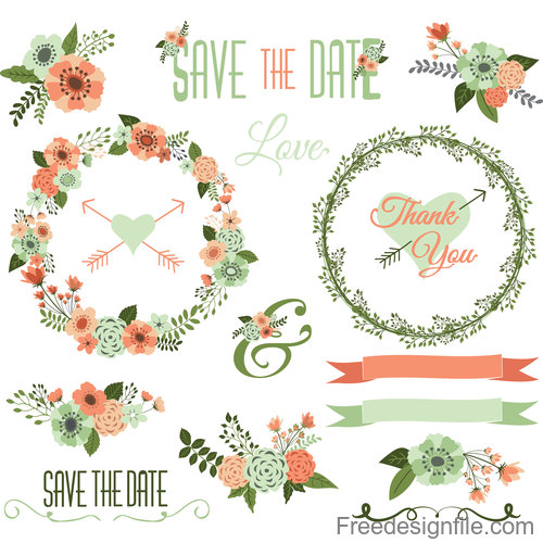 Flower decorative for wedding invitations design vector 06