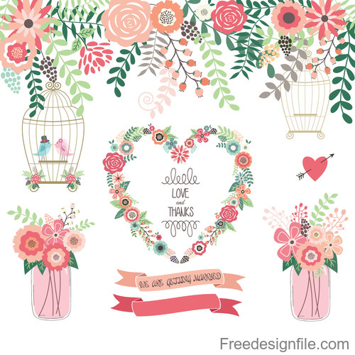Flower decorative for wedding invitations design vector 07