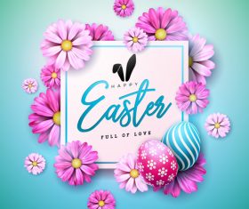 Flower with easter card template vector 02